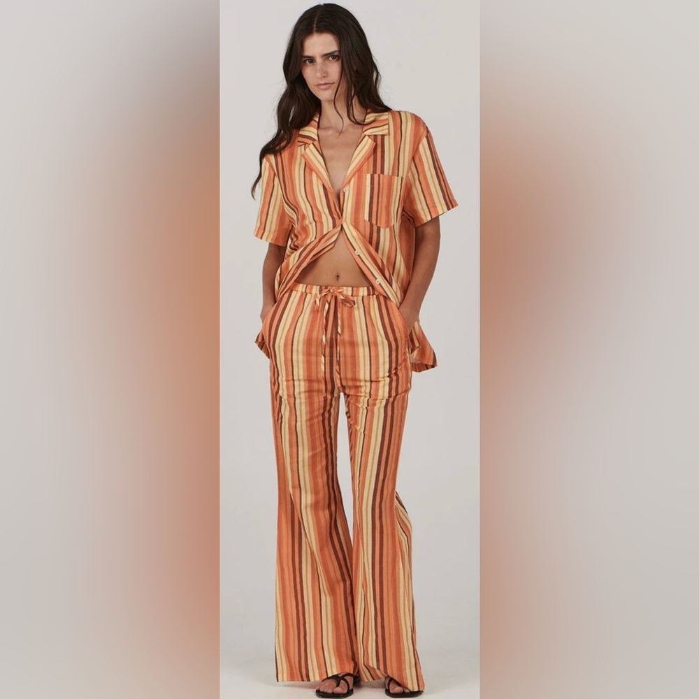 Charlie Holiday Lola Flare Leg Beach Pant in Orange Beach Stripe Size Sm (4) NWT